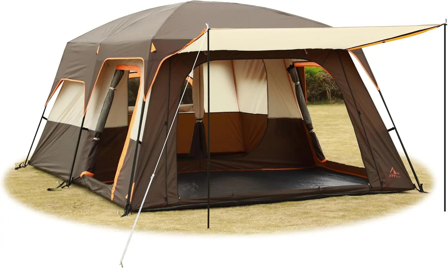 Large Family Cabin Tent with 2 Rooms, 3 Doors & Windows, Waterproof for Outdoor Camping and Picnics