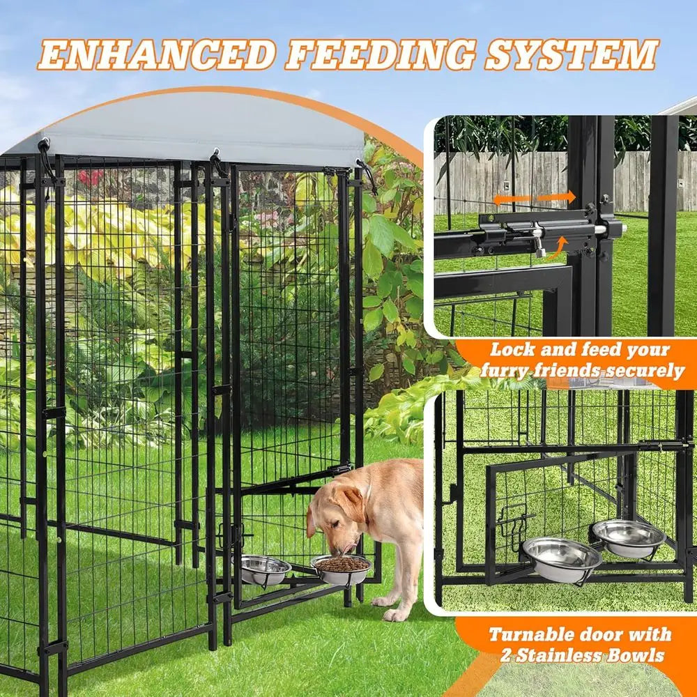 Sturdy Large Dog Playpen - 8x4x6 ft Steel Enclosure with UV-Protected Cover for Pets in Outdoor Spaces