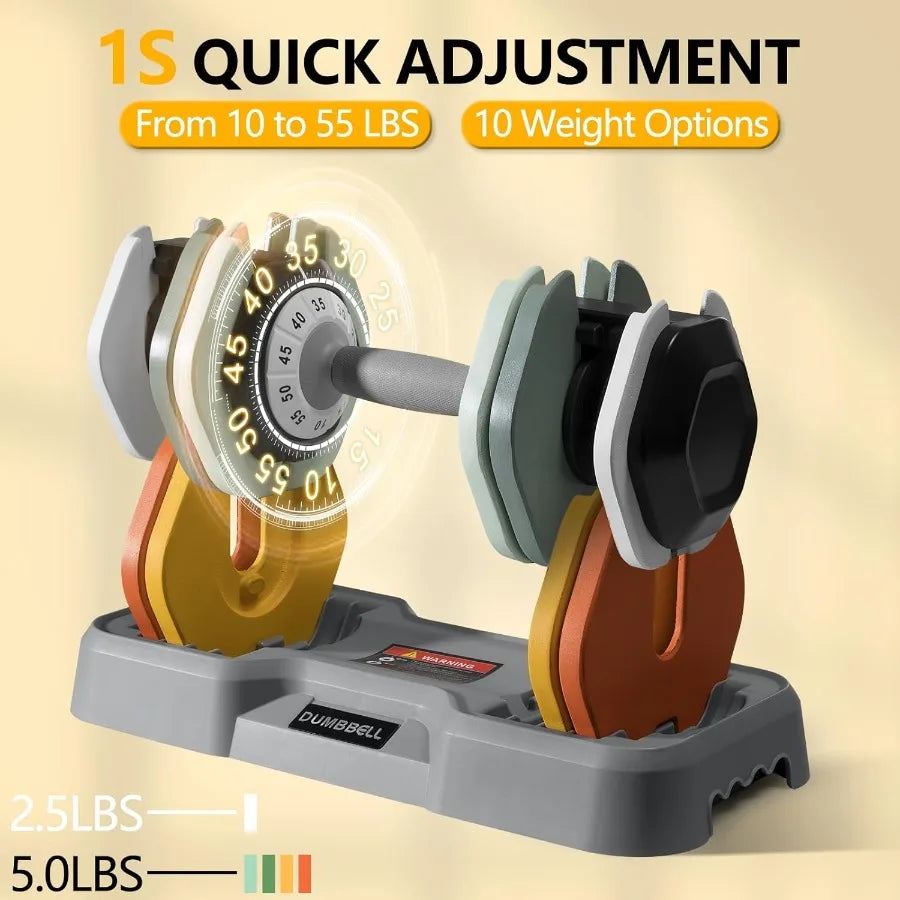 25 55 LBS Adjustable Dumbbell Set with AntiSlip FastAdjust Turning Handle for Home Gym Workouts Ideal for Men and Women Compact