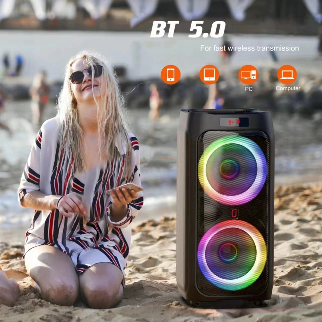Karaoke Machine with 2 Wireless Microphones, Portable Bluetooth Speaker for Adults & Kids, Big Party PA System with Disco Lights