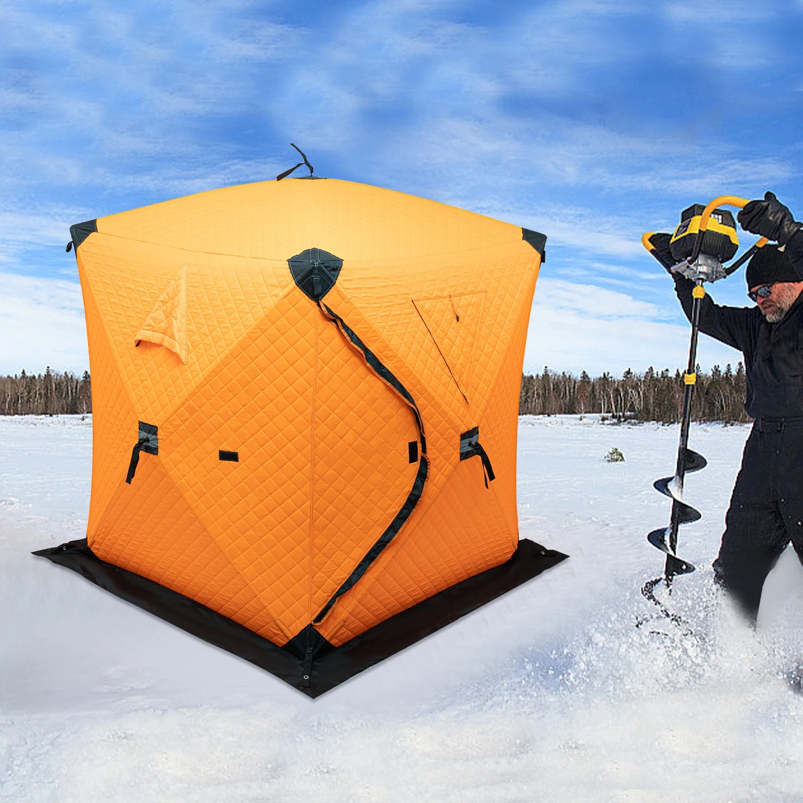 Outdoor Winter with Cotton Insulation, Windproof and Ice Proof Fishing House Equipment, Winter Fishing Cotton Tent - Orange