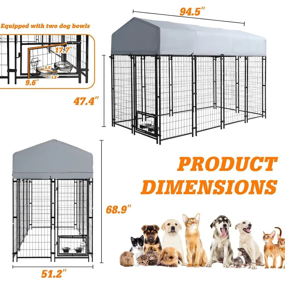 Sturdy Large Dog Playpen - 8x4x6 ft Steel Enclosure with UV-Protected Cover for Pets in Outdoor Spaces