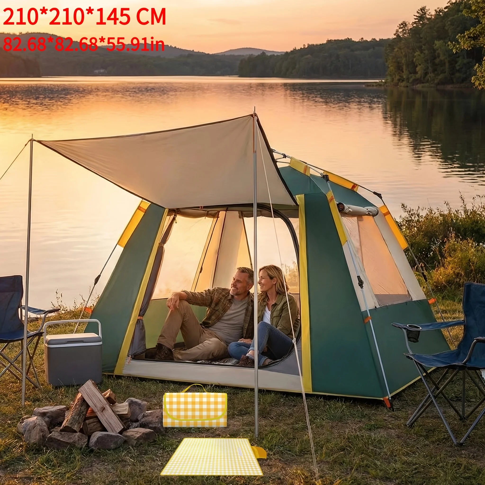 2-6-Person Automatic Pop-Up Tent with UV Protection, High Quality & Mosquito-Proof Mesh - Fully High Quality Tent Fly, Zipper
