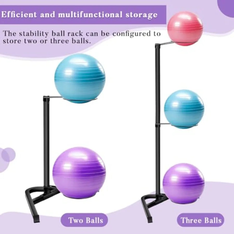 Vertical Yoga Ball Holder with Tubular Steel Frame for Home or Commercial Gym Studios - Holds 3 Stability Balls in Black Durabl