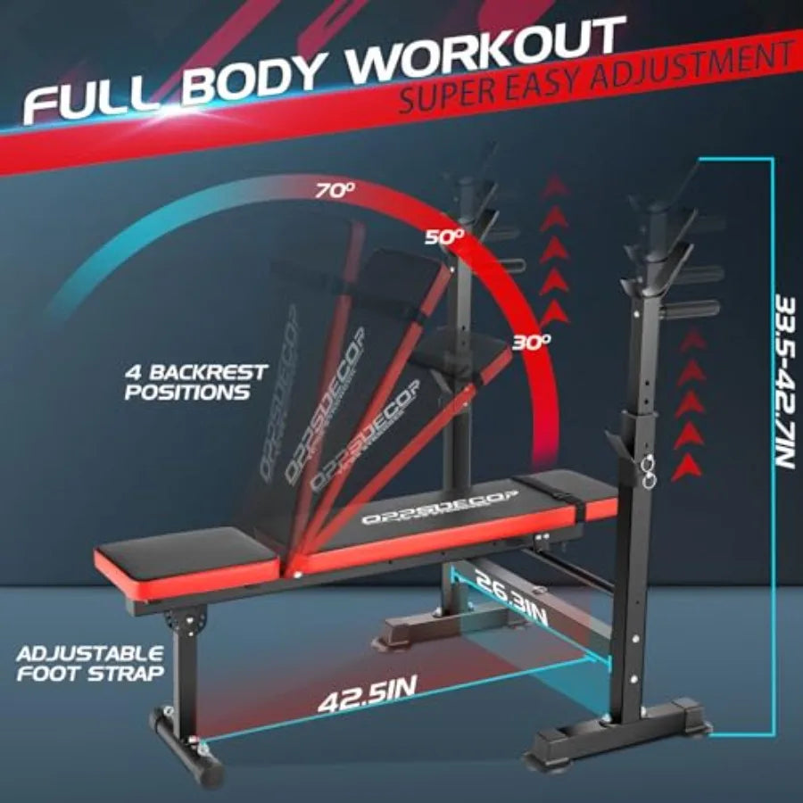 660lbs 6 in 1 Weight Bench Set with Squat Rack Workout Bench with Leg Extension Preacher Curl Rack Multi-Function Bench Press S