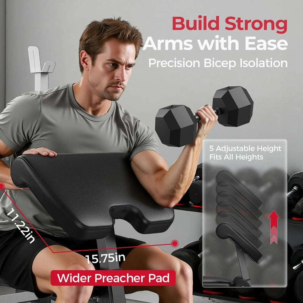FLYBIRD Adjustable Weight Bench, with Bench Press Rack, Leg Extension and Leg curl, for Home Gym Workout，47IN-Width