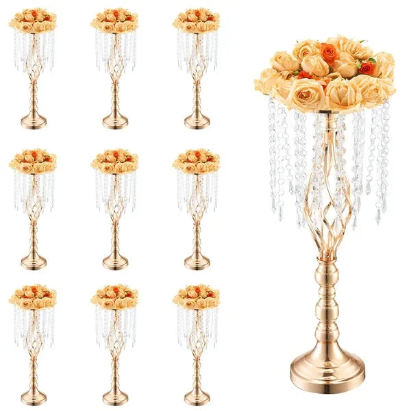 10PCS 55cm/21.65' Tall Crystal Wedding Flower Stand Vase for Party Decor